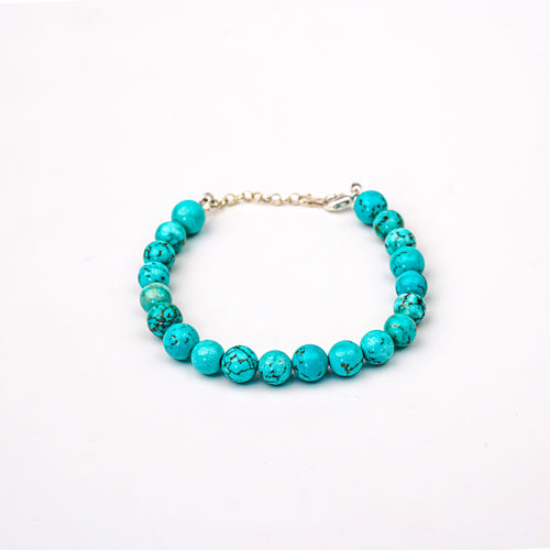Bracelet De Turquoise Naturel Et Argent 925