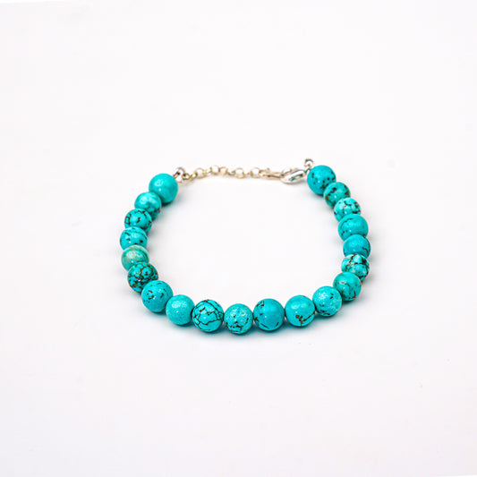 Bracelet De Turquoise Naturel Et Argent 925