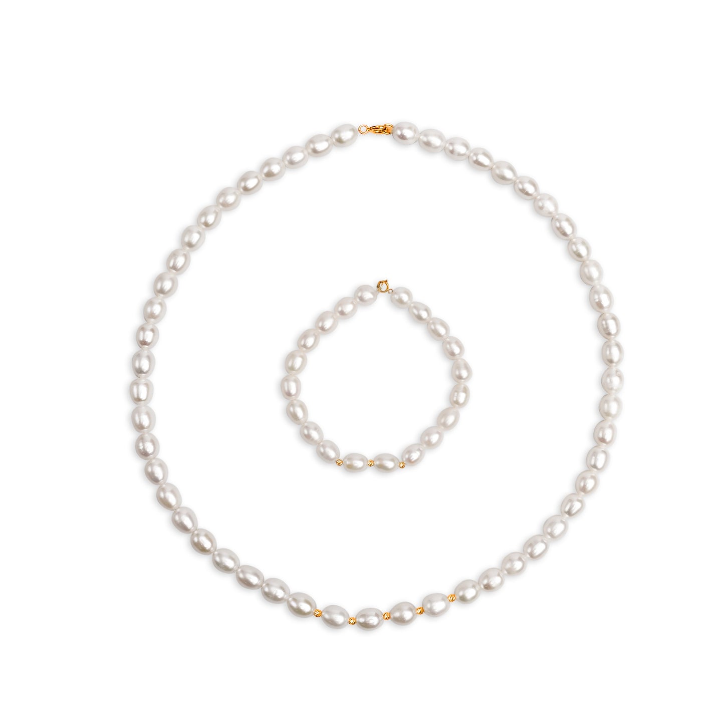 Ensemble De Perle Naturel Et Or 18k