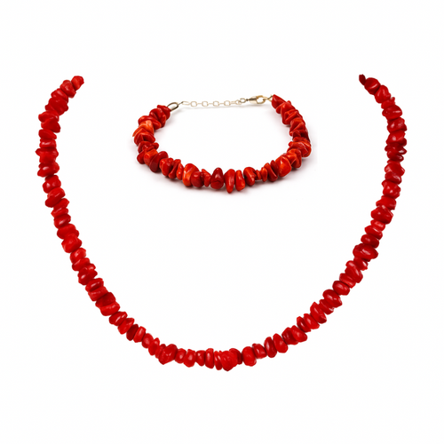 Ensemble De Corail Naturel Et Argent 925