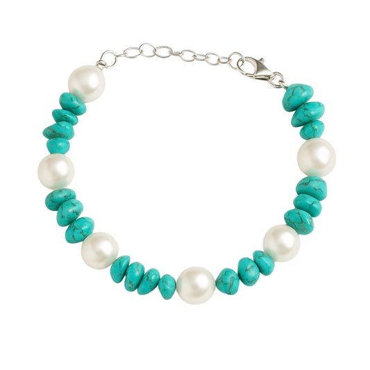 Bracelet De Turquoise et Perle Naturel Et Argent 925
