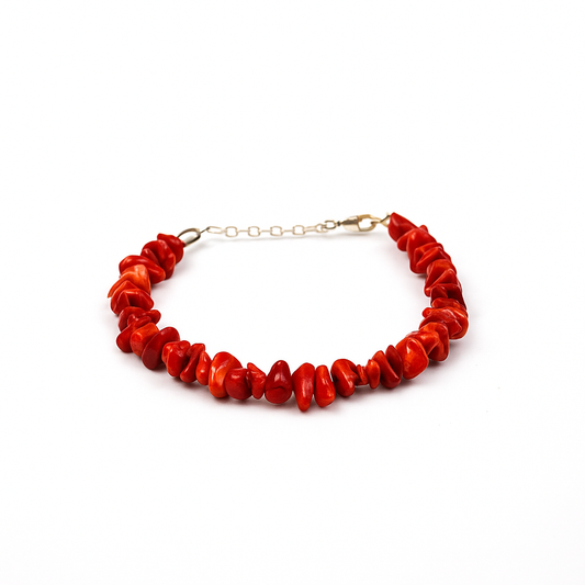 Bracelet De Corail Naturel Et Argent 925