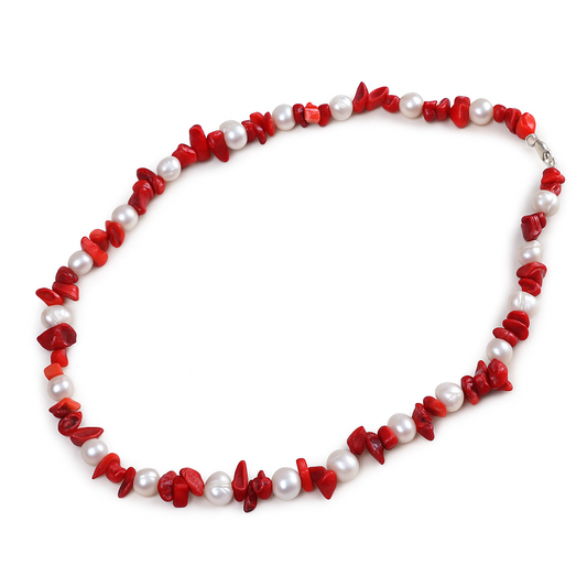 Collier De Corail Et Perle Naturel Et Argent 925