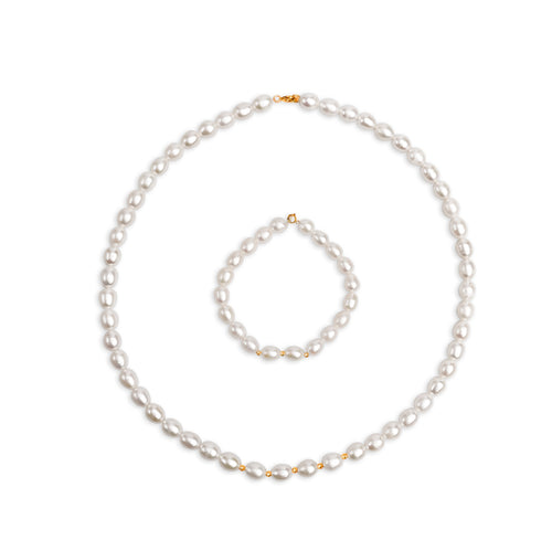 Ensemble De Perle Naturel Et Or 18k