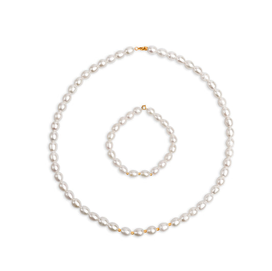 Ensemble De Perle Naturel Et Or 18k