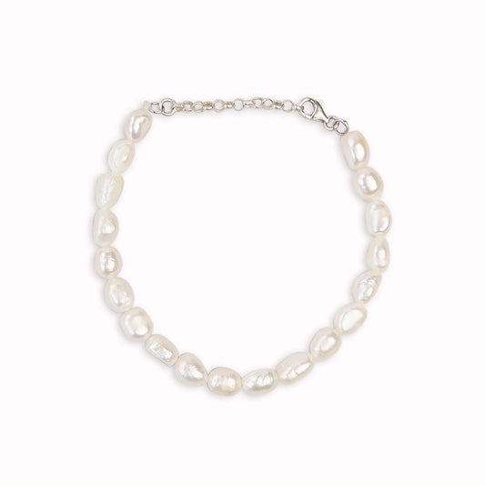 Bracelet De Perle Naturel Et Argent 925