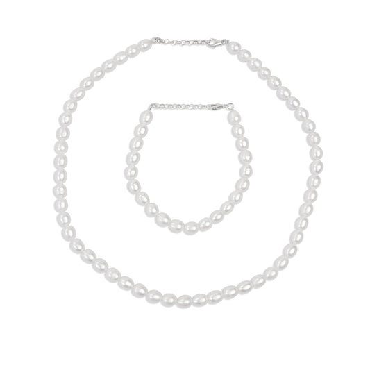 Ensemble De Perle Naturel Et Argent 925
