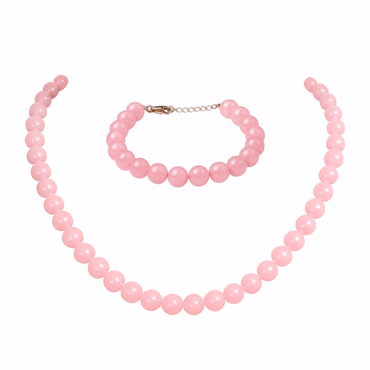 Ensemble De Rose Quartz Naturel Et Argent 925
