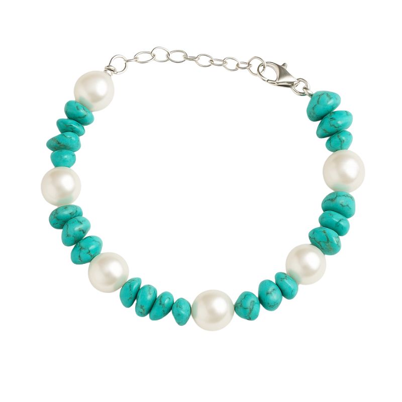 Bracelet De Turquoise et Perle Naturel Et Argent 925