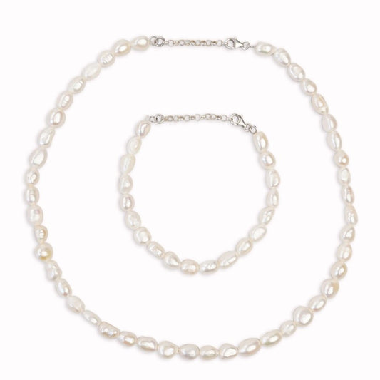 Ensemble De Perle Naturel Et Argent 925