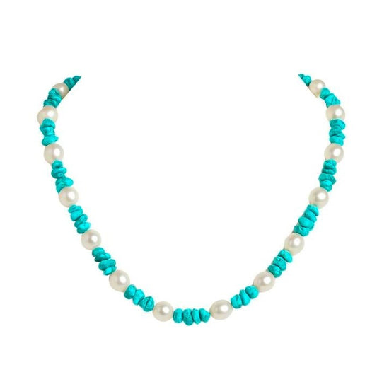 Collier De Turquoise Et Perle Naturel Et Argent 925
